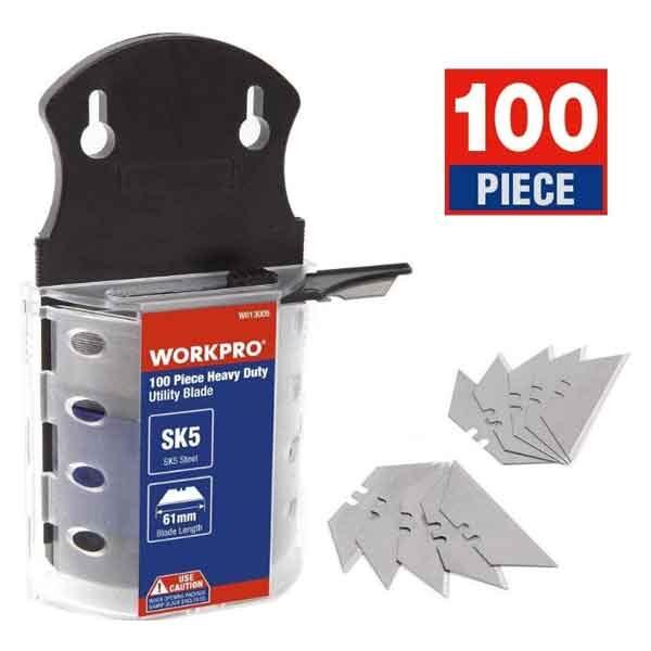 100-Pack Utility Knife Blades Dispenser Workpro Brand W013005