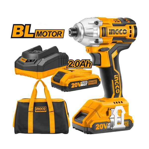 20V 2.0Ah 1/4 inch Lithium-ion Cordless Impact Driver Machine Ingco Brand CIRLI2002 ( Brushless with 2pcs Battery Pack)