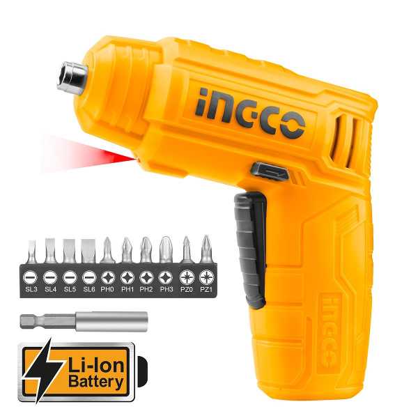 4V Lithium-Ion Cordless Drill Screwdriver Kit with LED Light and 11pcs accessories Ingco Brand CSDLI0402